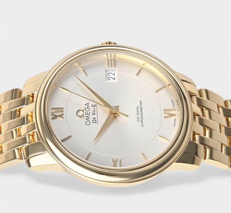 Omega De Ville Prestige Yellow Gold Silver Date 39 5mm Box Papers 424 50 37 20 02 002