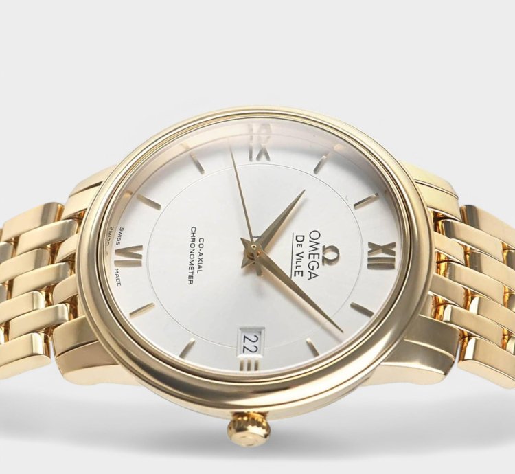Omega De Ville Prestige Yellow Gold Silver Date 39 5mm Box Papers 424 50 37 20 02 002