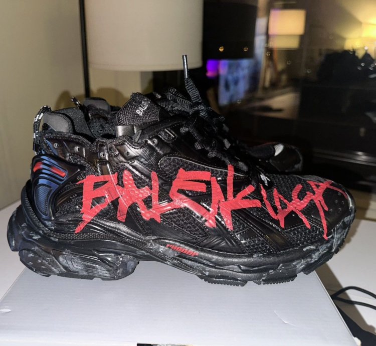 Balenciaga Men Runner Graffiti Sneaker In Black