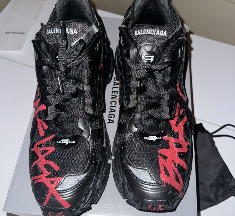 Balenciaga Men Runner Graffiti Sneaker In Black