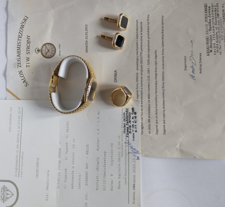 Omega Gold Set With Cufflinks And Ring Automatic Diamonds Onyx