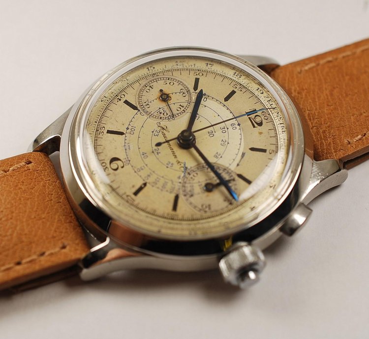 Omega Hausmann Staybrite Chronograph With Crown Return From 30s 40s Original Dial - Cronografo