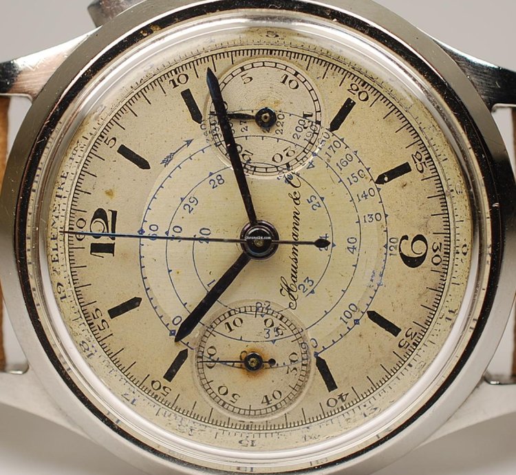 Omega Hausmann Staybrite Chronograph With Crown Return From 30s 40s Original Dial - Cronografo