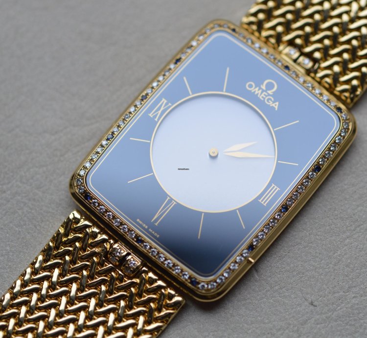 Omega La Magique Scarface The Phantom 18k Yellow Gold Diamond Blue Sapphire Bezel