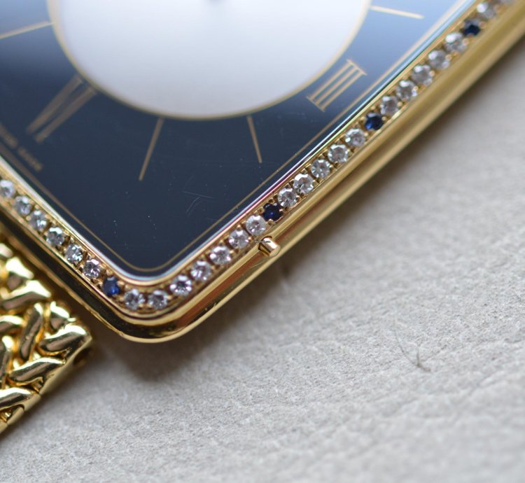 Omega La Magique Scarface The Phantom 18k Yellow Gold Diamond Blue Sapphire Bezel