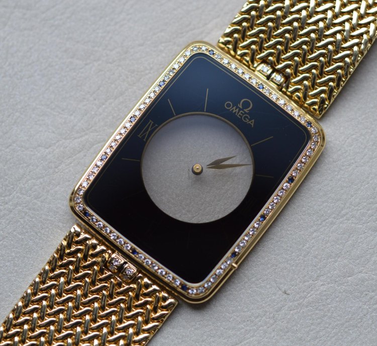 Omega La Magique Scarface The Phantom 18k Yellow Gold Diamond Blue Sapphire Bezel