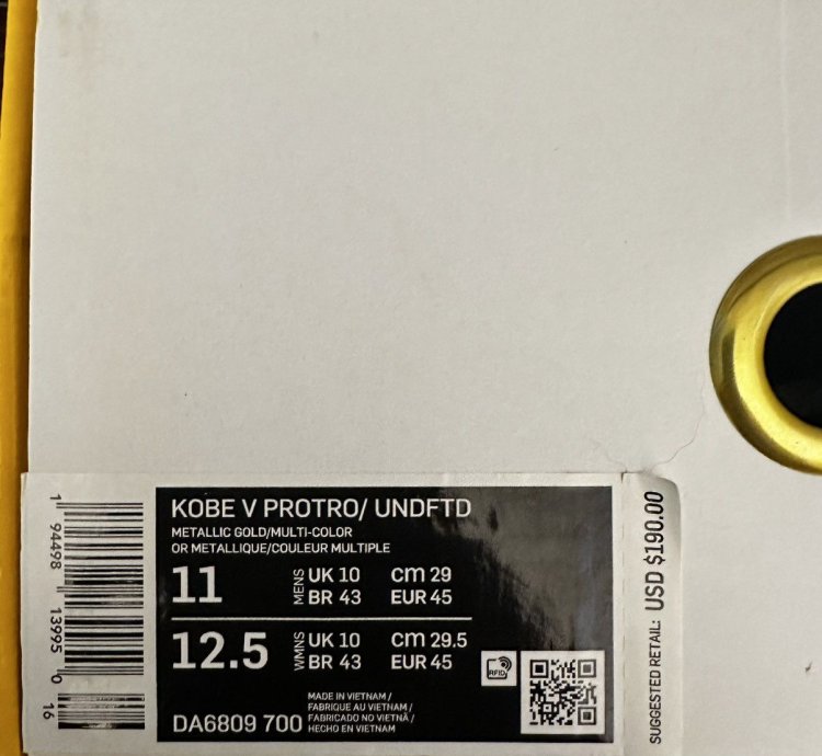 Undefeated Nike Kobe 5 Protro Hall Of Fame - Size 11