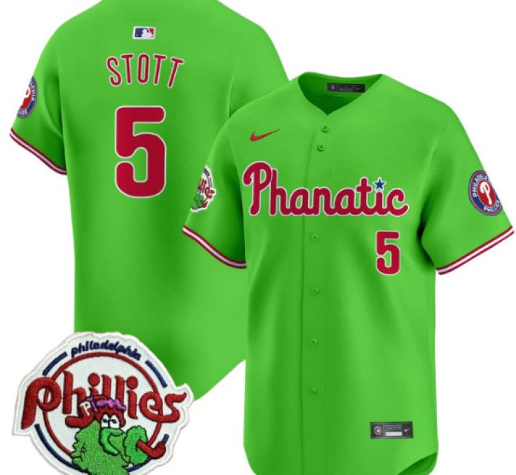 Bryson Stott Jersey 5 Phillies Phanatic Patch Vapor Premier Limited Stitched Green
