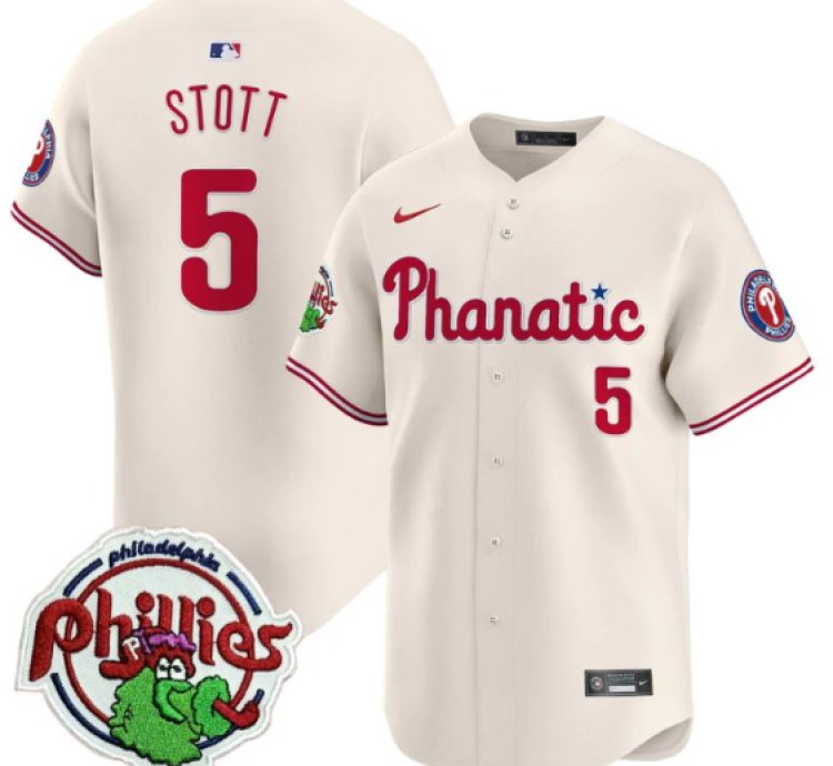 Bryson Stott Jersey 5 Phillies Phanatic Patch Vapor Premier Limited Stitched Cream
