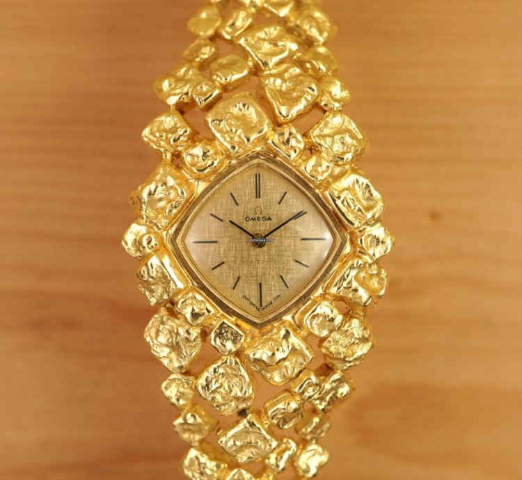 Omega Nugget Gilbert Albert Pave Or Asymmetric Naturalistic Ladies-bracelet Rare