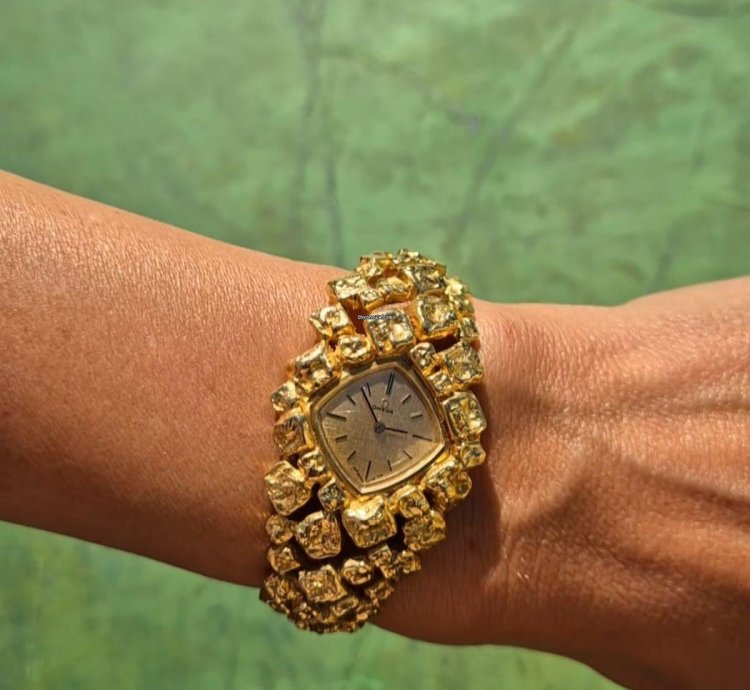 Omega Nugget Gilbert Albert Pave Or Asymmetric Naturalistic Ladies-bracelet Rare