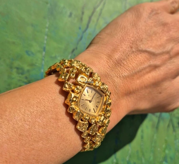 Omega Nugget Gilbert Albert Pave Or Asymmetric Naturalistic Ladies-bracelet Rare