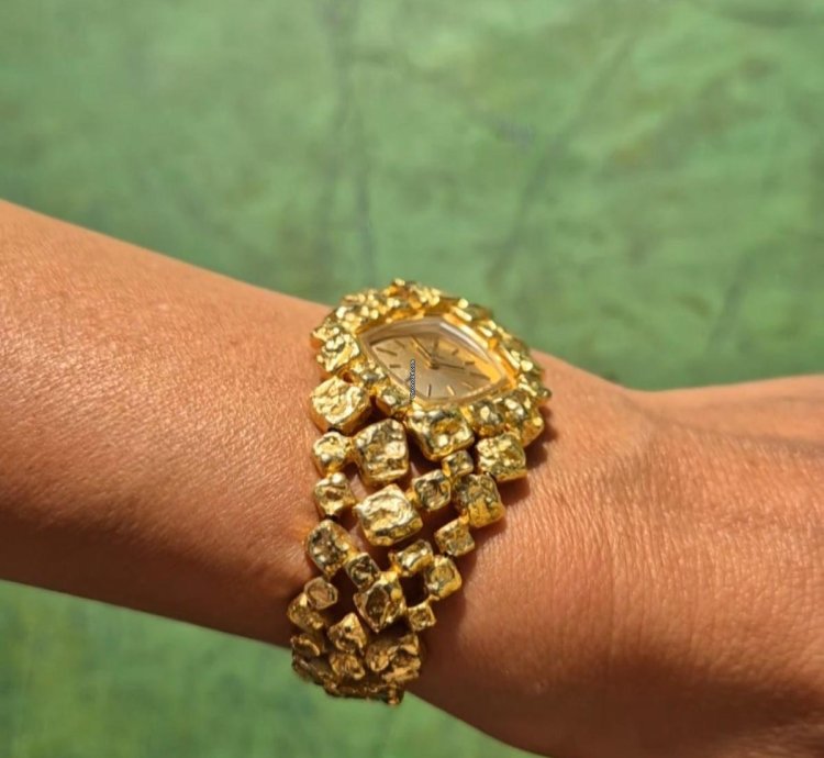 Omega Nugget Gilbert Albert Pave Or Asymmetric Naturalistic Ladies-bracelet Rare