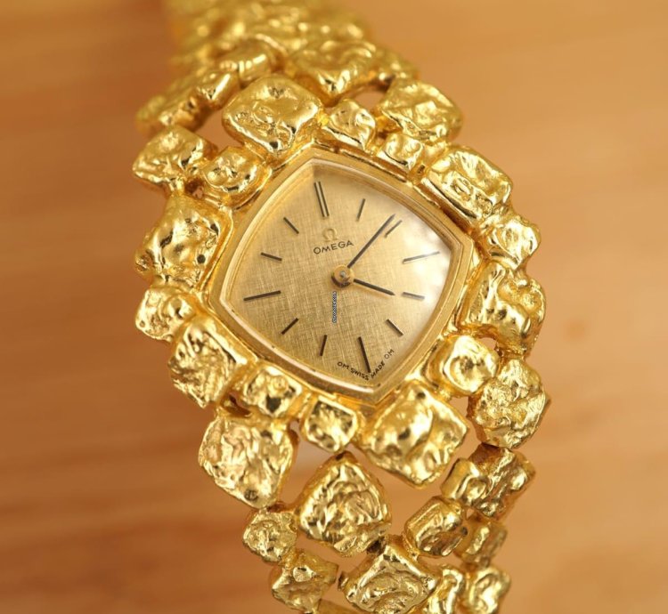 Omega Nugget Gilbert Albert Pave Or Asymmetric Naturalistic Ladies-bracelet Rare