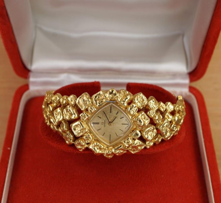 Omega Nugget Gilbert Albert Pave Or Asymmetric Naturalistic Ladies-bracelet Rare