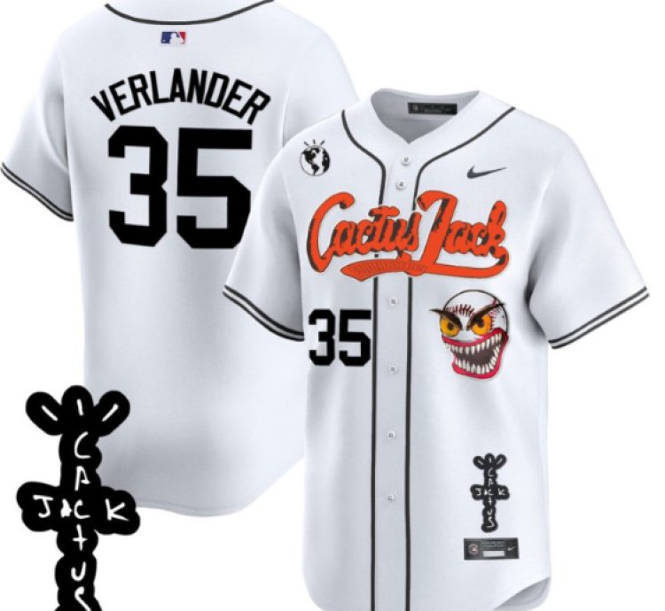 Justin Verlander 35 Houston Astros Cactus Jack Patch V2 Men Jersey - White
