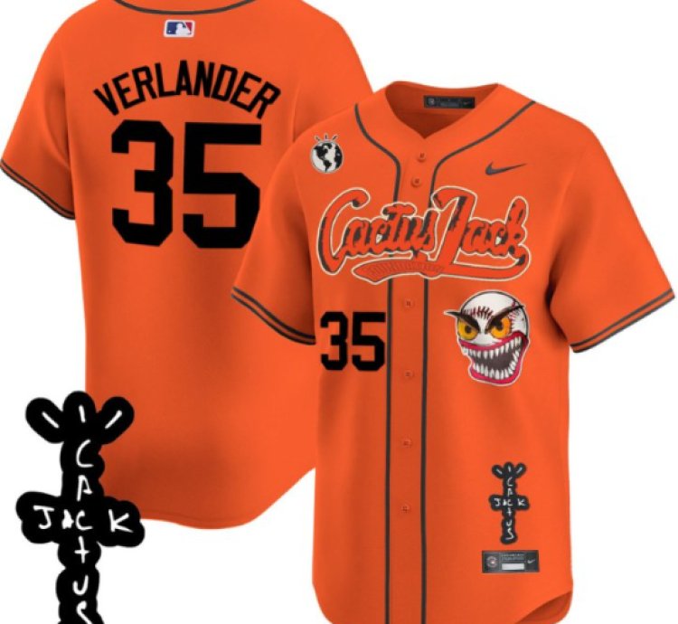 Justin Verlander 35 Houston Astros Cactus Jack Patch V2 Men Jersey - Orange