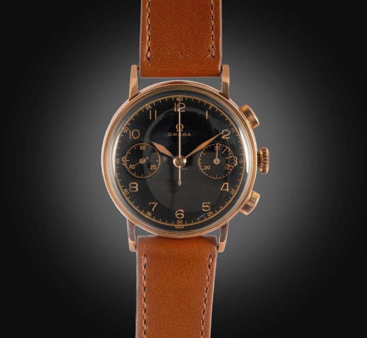 Omega Rare 1940s Chronograph 33 3 Black Glossy Radium Dia