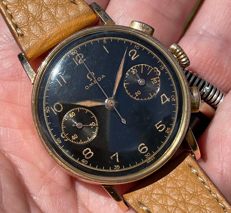 Omega Rare 1940s Chronograph 33 3 Black Glossy Radium Dia