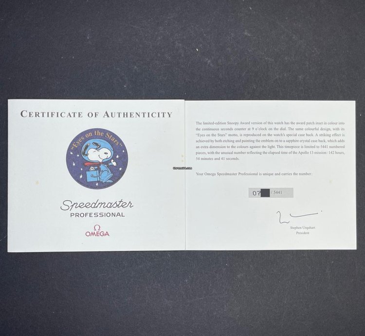 Omega Ref 3578 51 00 Snoopy Moonwatch Black Dial Fullset Unpolished