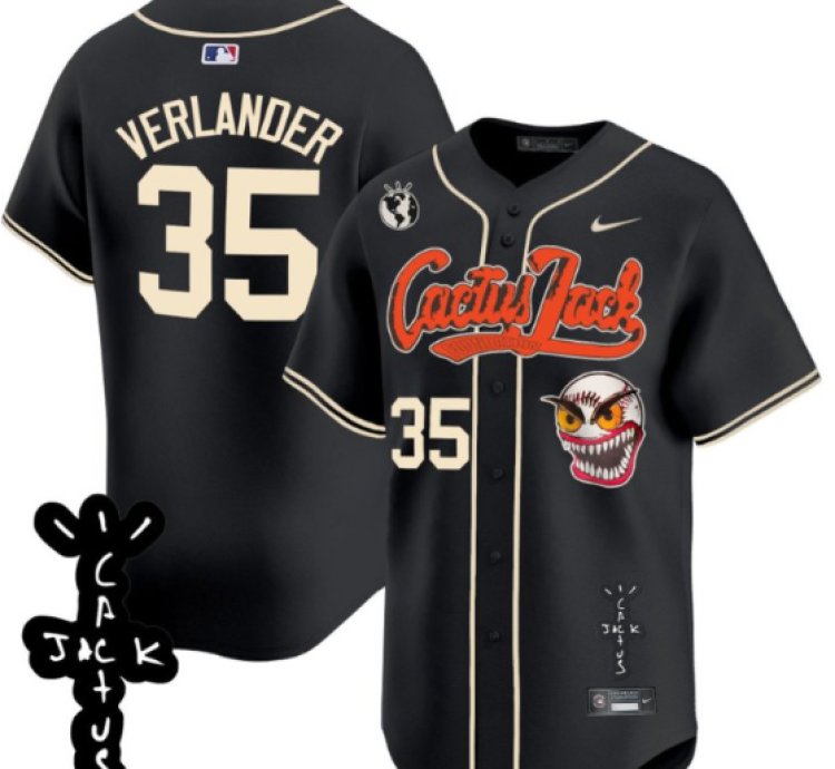 Justin Verlander 35 Houston Astros Cactus Jack Patch V2 Men Jersey - Black