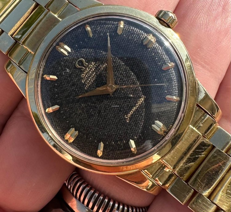Omega Seamaster 1950 Seamaster 18kt Ref 2521 Bumper Black Honeycomb Dial
