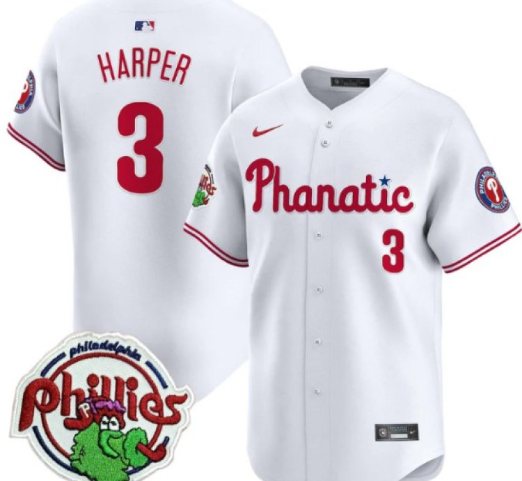 Bryce Harper Jersey 3 Phillies Phanatic Patch Vapor Premier Limited Stitched White