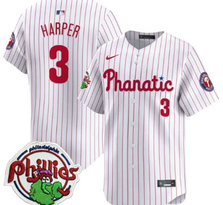 Bryce Harper Jersey 3 Phillies Phanatic Patch Vapor Premier Limited Stitched Pinstripe