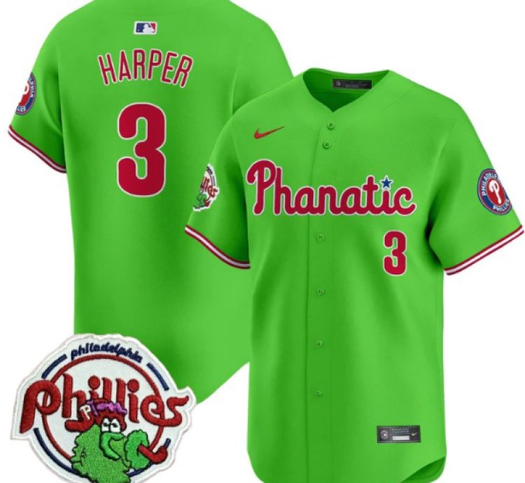 Bryce Harper Jersey 3 Phillies Phanatic Patch Vapor Premier Limited Stitched Green