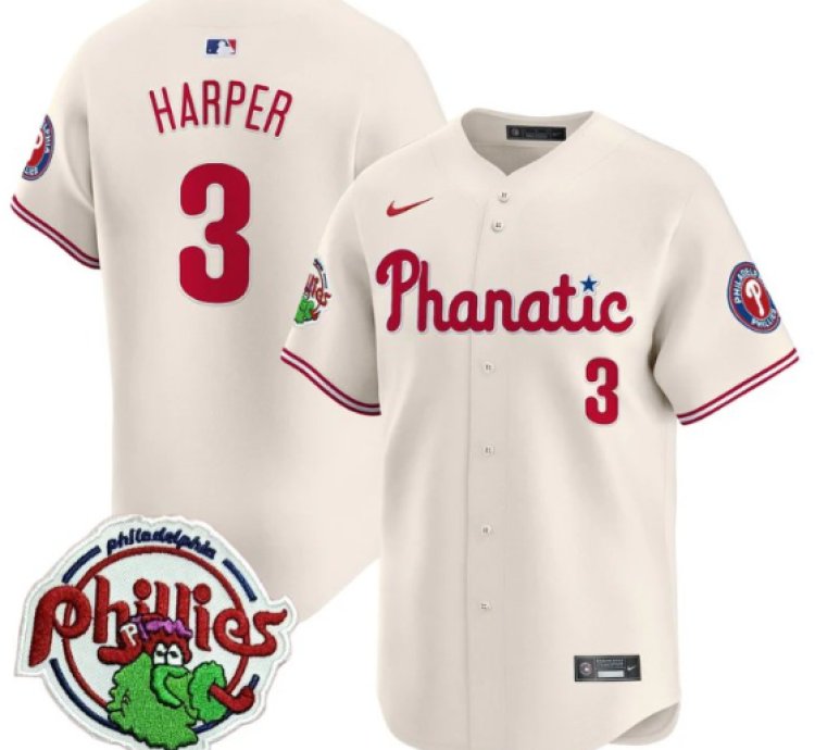 Bryce Harper Jersey 3 Phillies Phanatic Patch Vapor Premier Limited Stitched Cream