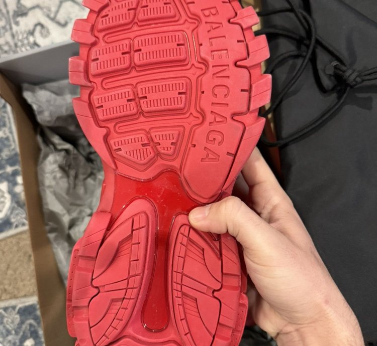 Balenciaga Track 3 Distressed Sneaker Red