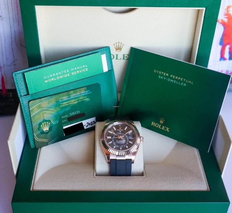 Rolex Sky-dweller 18k Rg Rhodium 326235 2022 Unworn 42mm Fluted 18k Rose Gold Oysterflex Full Set