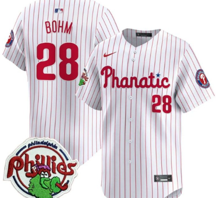 Alec Bohm Jersey 28 Phillies Phanatic Patch Vapor Premier Limited Stitched White Pinstripe