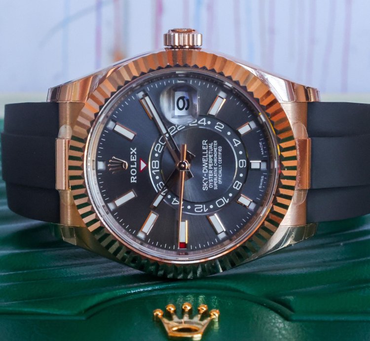 Rolex Sky-dweller 18k Rg Rhodium 326235 2022 Unworn 42mm Fluted 18k Rose Gold Oysterflex Full Set