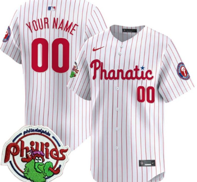 Custom Phillies Jersey Phanatic Patch Vapor Premier Limited Stitched White Pinstripe