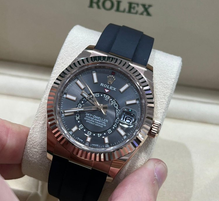 Rolex Sky-dweller 2021 Rose Gold Sky-dweller Oysterflex Rhodium Grey Dial Unworn 326235 Box And Papers