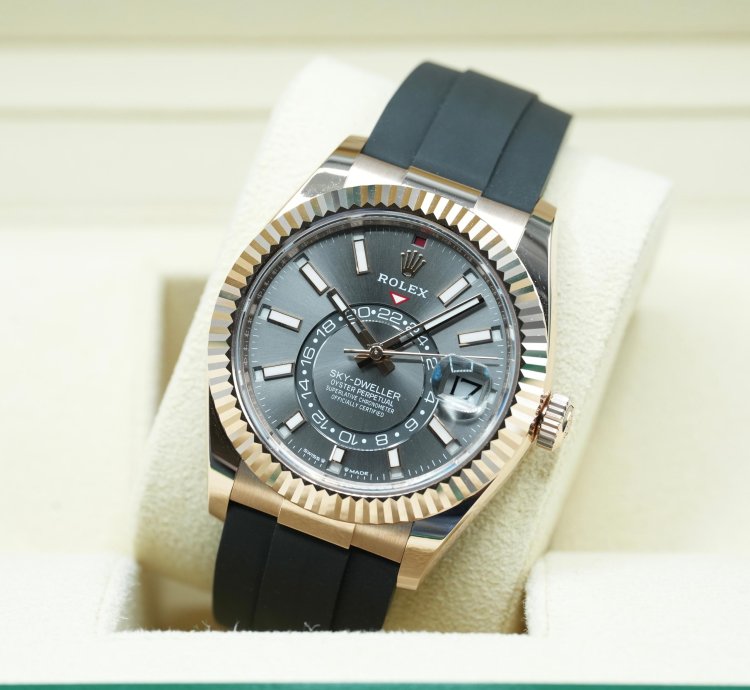 Rolex Sky-dweller 2024 Rose Gold Sky-dweller Oysterflex Rhodium Dial Unworn Box Papers 336235