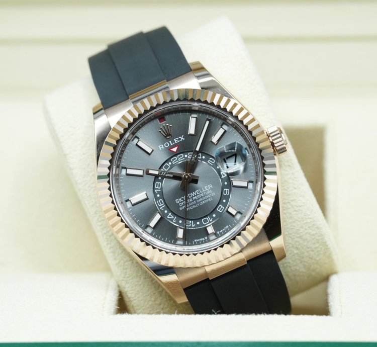 Rolex Sky-dweller 2024 Rose Gold Sky-dweller Oysterflex Rhodium Dial Unworn Box Papers 336235