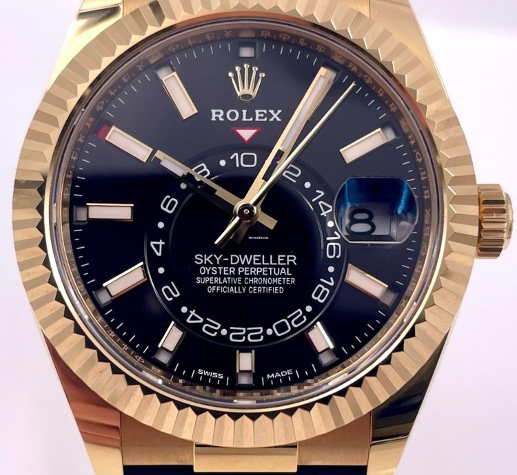 Rolex Sky-dweller 326238 Yellow Gold Black Dial Oysterflex Unworn 2023