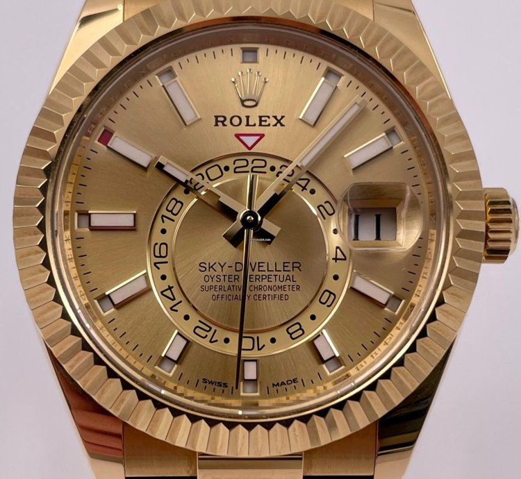 Rolex Sky-dweller 326238 Yellow Gold Champagne Dial Oysterflex Unworn 2023