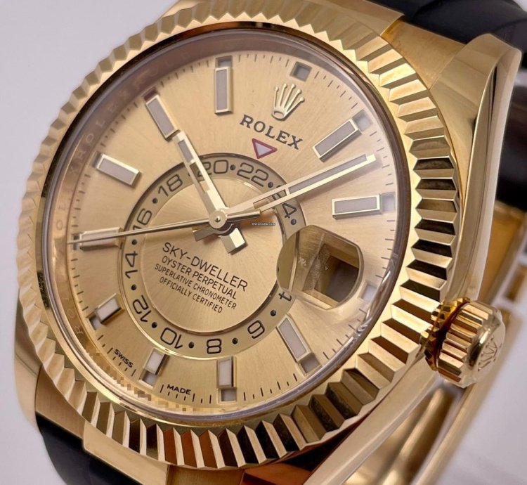 Rolex Sky-dweller 326238 Yellow Gold Champagne Dial Oysterflex Unworn 2023