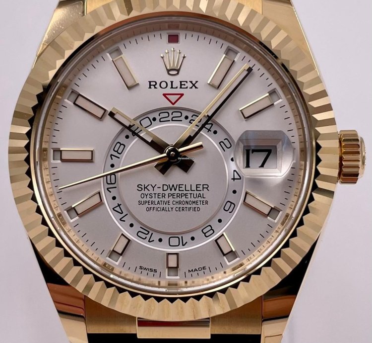 Rolex Sky-dweller 326238 Yellow Gold White Dial Oysterflex Unworn 2023