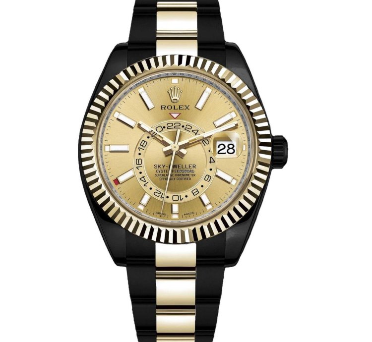 Rolex Sky-dweller 326933 Oyster Band Black Pvd Dlc Coated 18k Gold Steel Watch