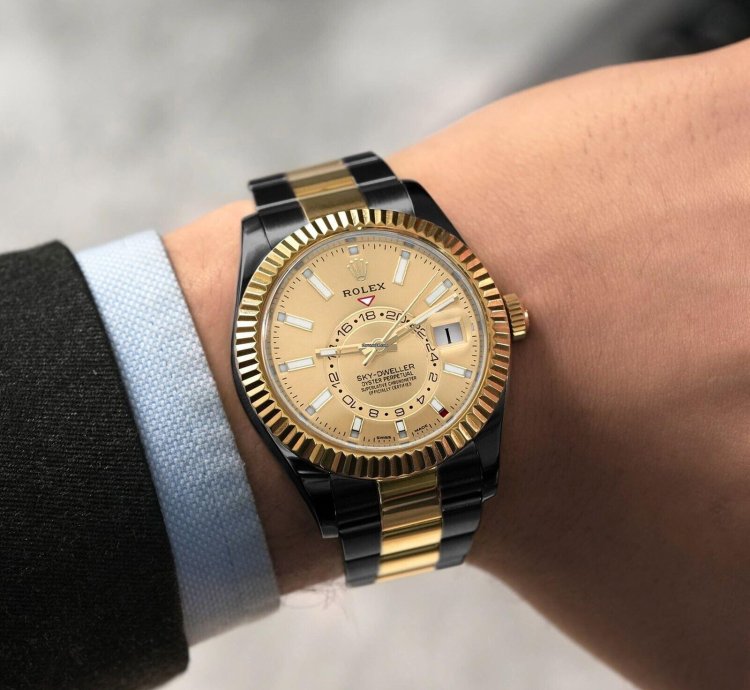Rolex Sky-dweller 326933 Oyster Band Black Pvd Dlc Coated 18k Gold Steel Watch