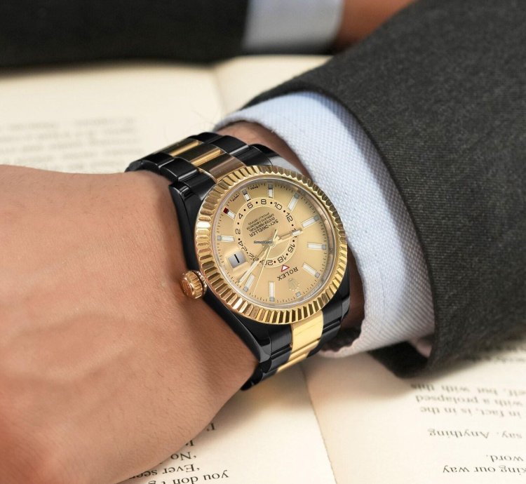 Rolex Sky-dweller 326933 Oyster Band Black Pvd Dlc Coated 18k Gold Steel Watch