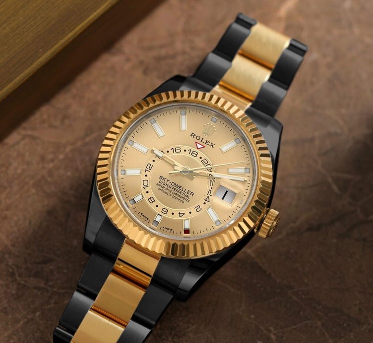 Rolex Sky-dweller 326933 Oyster Band Black Pvd Dlc Coated 18k Gold Steel Watch
