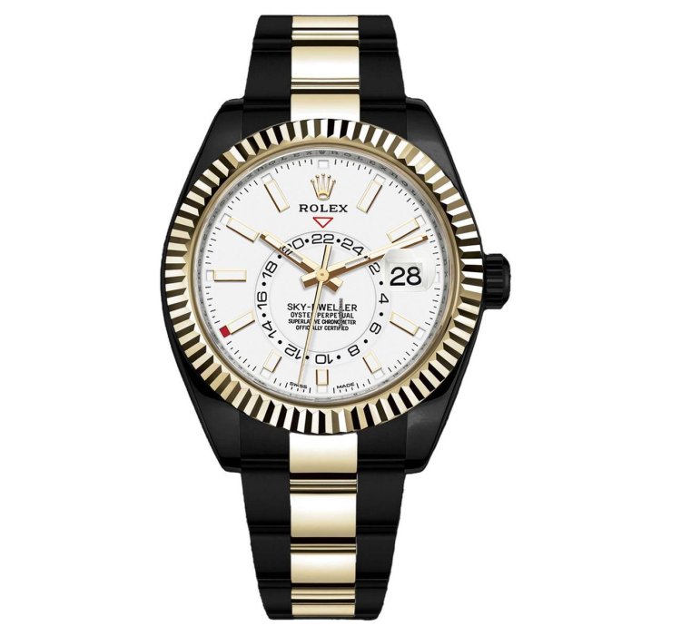 Rolex Sky-dweller 326933 Oyster Band Black Pvd Dlc Coated 18k Yellow Gold Steel Watch