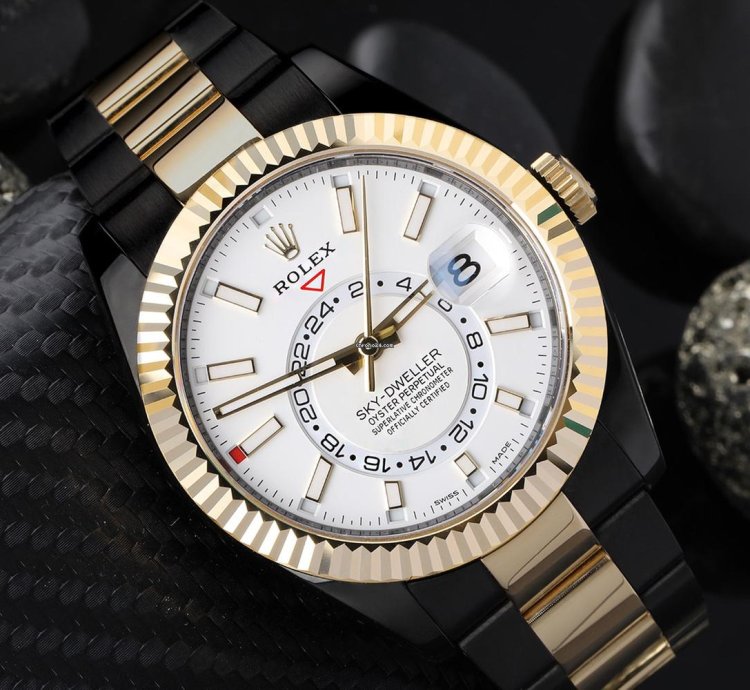Rolex Sky-dweller 326933 Oyster Band Black Pvd Dlc Coated 18k Yellow Gold Steel Watch