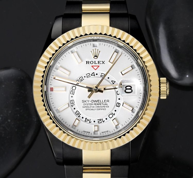 Rolex Sky-dweller 326933 Oyster Band Black Pvd Dlc Coated 18k Yellow Gold Steel Watch