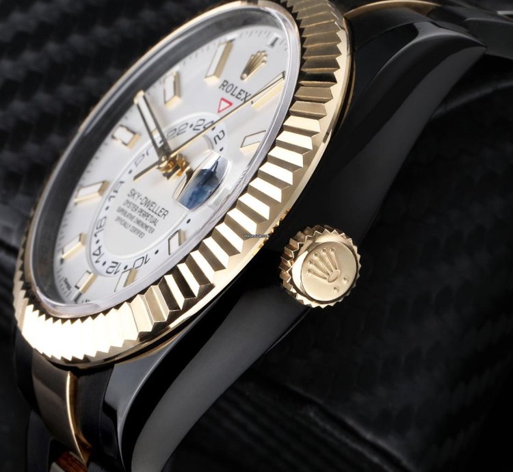 Rolex Sky-dweller 326933 Oyster Band Black Pvd Dlc Coated 18k Yellow Gold Steel Watch